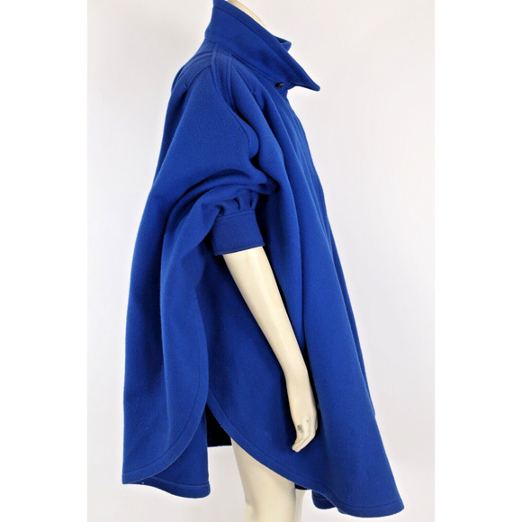 Vintage Cuddle Coat Blue Mock Neck Pleated Cape Coat One Size - Picture 14 of 16